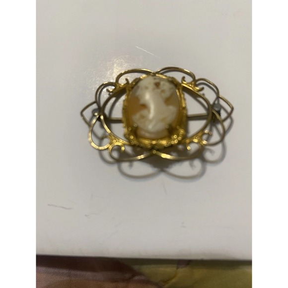 cameo Jewelry - Vintage Carved Shell Cameo 12k Gold-Filled Antique-some Marking On Face